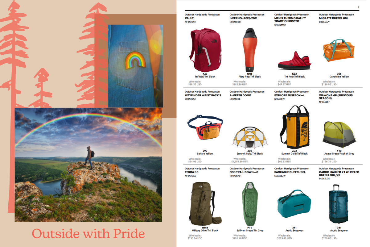 CCB PDF Output Outdoor Custom Catalog Builder with Outside with Pride branding and rainbow camping items