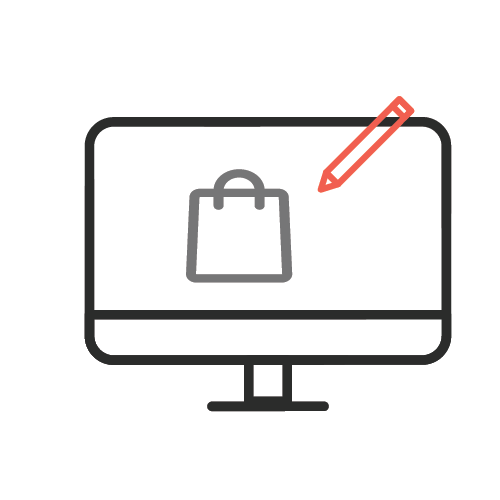 product customization - white Icon of laptop with shopping bag & pencil on white