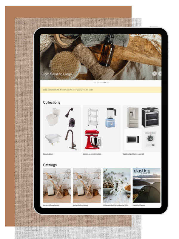K&B ipad iPad with kitchen dashboard & decorative brown and textured background
